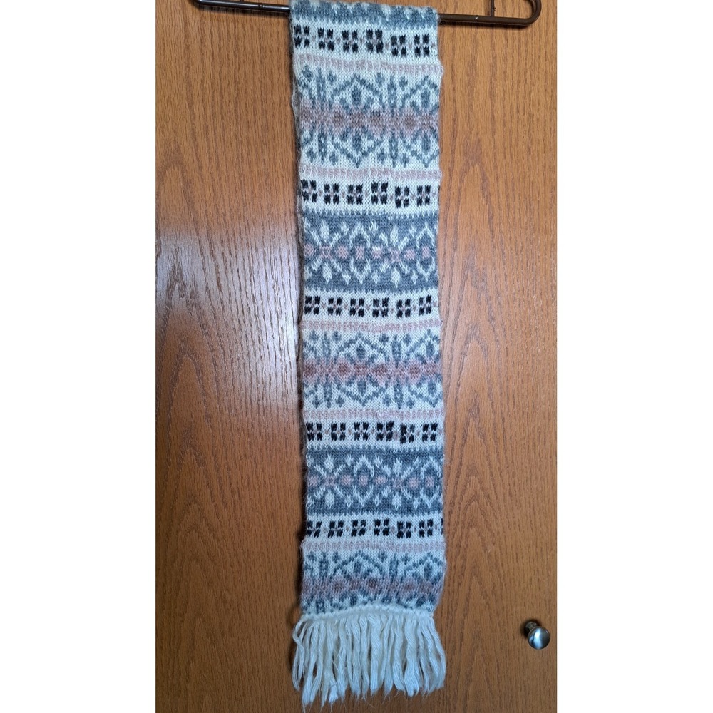 Aris Women's Acrylic Fiber Knit Soft  Neck Scarf With Fringe 60 X 7" Made In USA